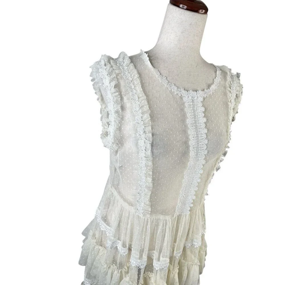 Amy Lynn Dress Cream L Tired Swiss Dot Sheer Fairy Whimsical Romantic Coquette - Picture 2 of 10